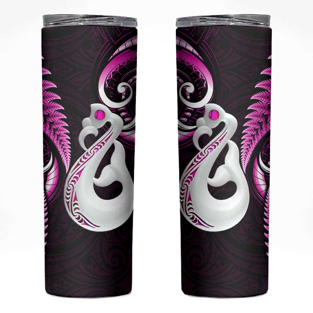 New Zealand Skinny Tumbler Aotearoa Silver Fern With Manaia Maori Unique Pink LT14 Pink - Polynesian Pride