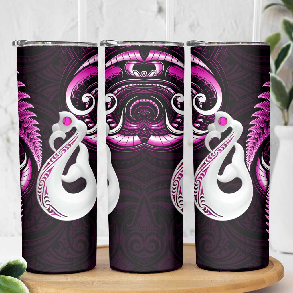 New Zealand Skinny Tumbler Aotearoa Silver Fern With Manaia Maori Unique Pink LT14 - Polynesian Pride