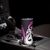 New Zealand Skinny Tumbler Aotearoa Silver Fern With Manaia Maori Unique Pink LT14 - Polynesian Pride