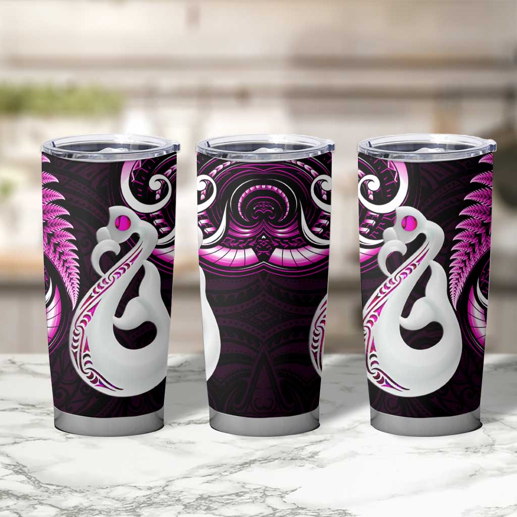 New Zealand Tumbler Cup Aotearoa Silver Fern With Manaia Maori Unique Pink LT14 - Polynesian Pride
