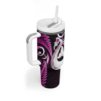 New Zealand Tumbler With Handle Aotearoa Silver Fern With Manaia Maori Unique Pink LT14 - Polynesian Pride