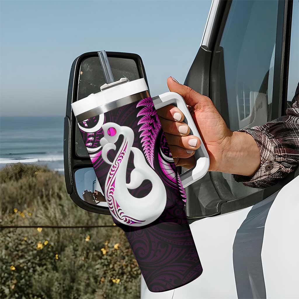 New Zealand Tumbler With Handle Aotearoa Silver Fern With Manaia Maori Unique Pink LT14 - Polynesian Pride
