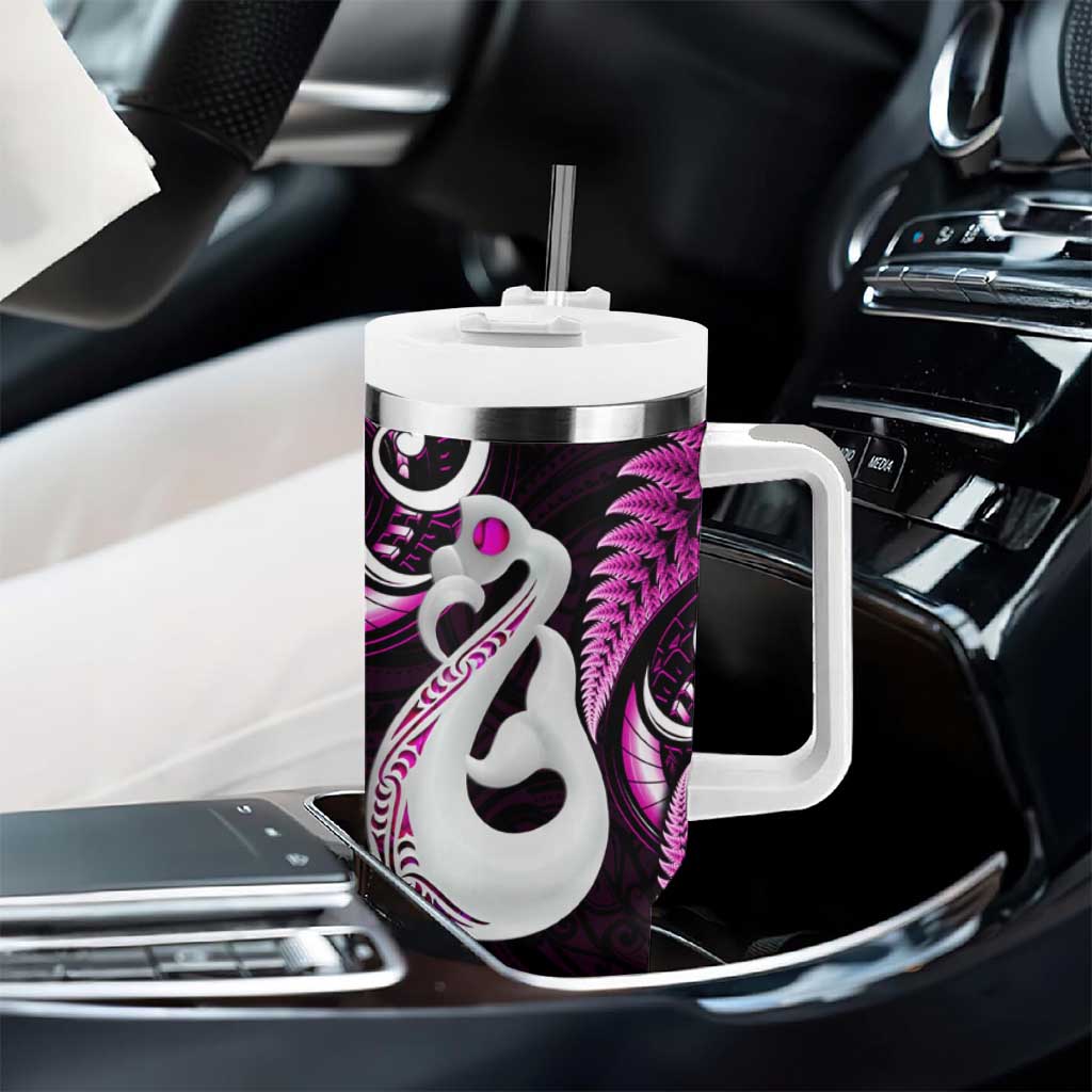 New Zealand Tumbler With Handle Aotearoa Silver Fern With Manaia Maori Unique Pink LT14 - Polynesian Pride
