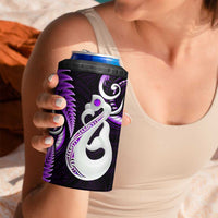 New Zealand 4 in 1 Can Cooler Tumbler Aotearoa Silver Fern With Manaia Maori Unique Purple LT14 - Polynesian Pride