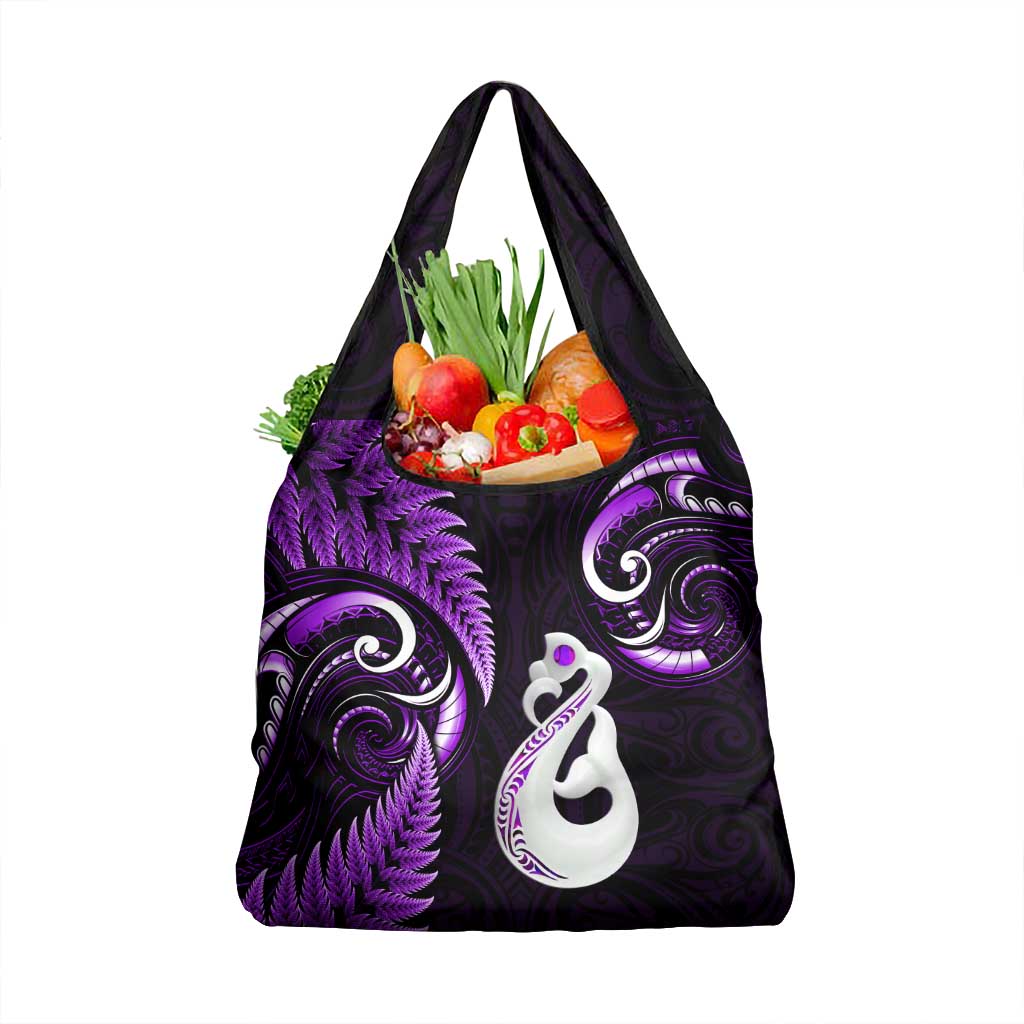 Purple New Zealand Grocery Bag Aotearoa Silver Fern With Manaia Maori LT14 1-pack One Size Purple - Polynesian Pride