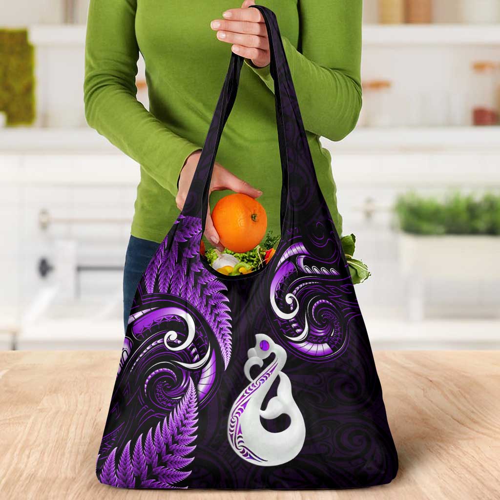 Purple New Zealand Grocery Bag Aotearoa Silver Fern With Manaia Maori LT14 - Polynesian Pride