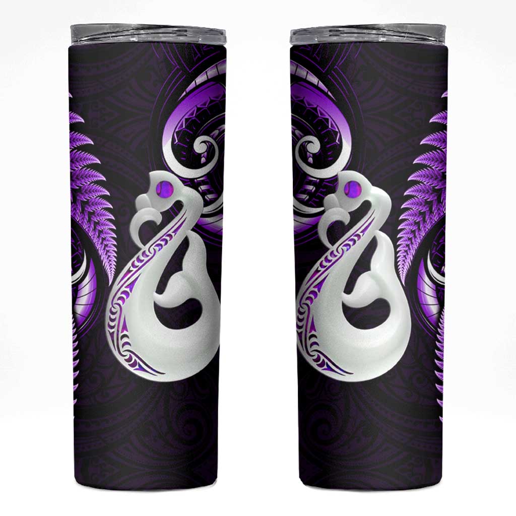 New Zealand Skinny Tumbler Aotearoa Silver Fern With Manaia Maori Unique Purple LT14 Purple - Polynesian Pride
