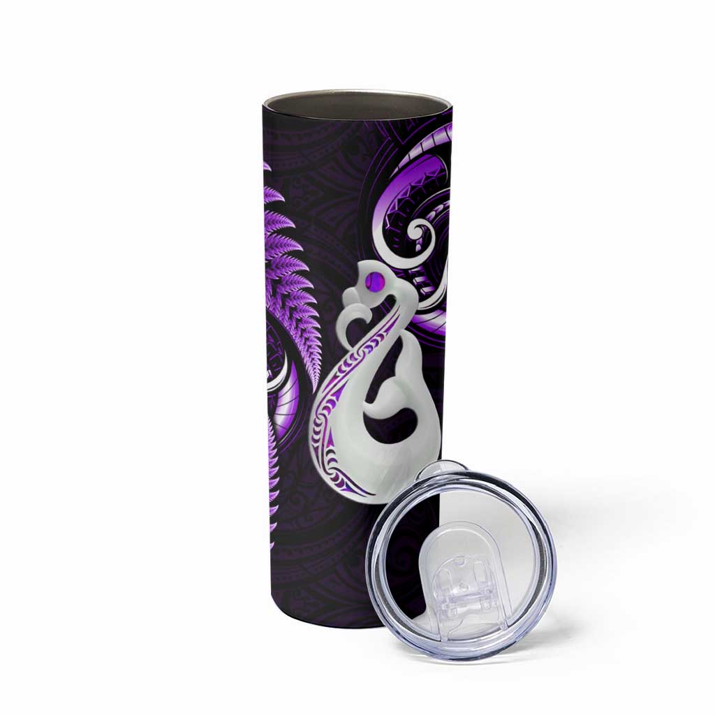 New Zealand Skinny Tumbler Aotearoa Silver Fern With Manaia Maori Unique Purple LT14 - Polynesian Pride