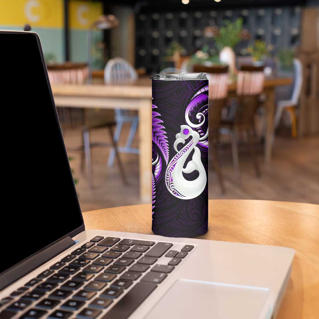 New Zealand Skinny Tumbler Aotearoa Silver Fern With Manaia Maori Unique Purple LT14 - Polynesian Pride
