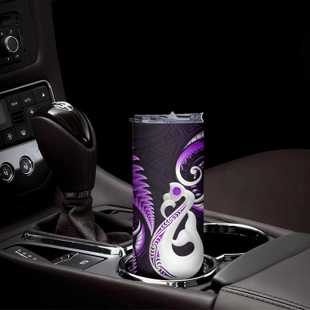 New Zealand Skinny Tumbler Aotearoa Silver Fern With Manaia Maori Unique Purple LT14 - Polynesian Pride