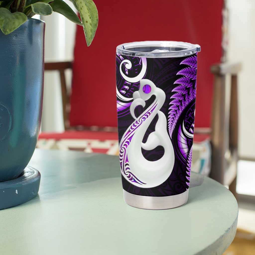 New Zealand Tumbler Cup Aotearoa Silver Fern With Manaia Maori Unique Purple LT14 - Polynesian Pride