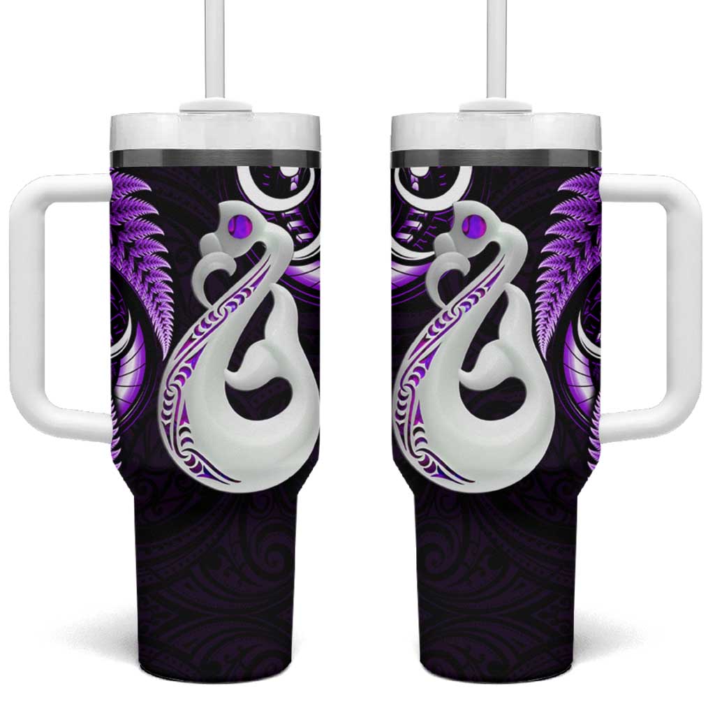 New Zealand Tumbler With Handle Aotearoa Silver Fern With Manaia Maori Unique Purple LT14 One Size: 40 oz Purple - Polynesian Pride