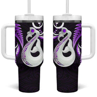 New Zealand Tumbler With Handle Aotearoa Silver Fern With Manaia Maori Unique Purple LT14 One Size: 40 oz Purple - Polynesian Pride