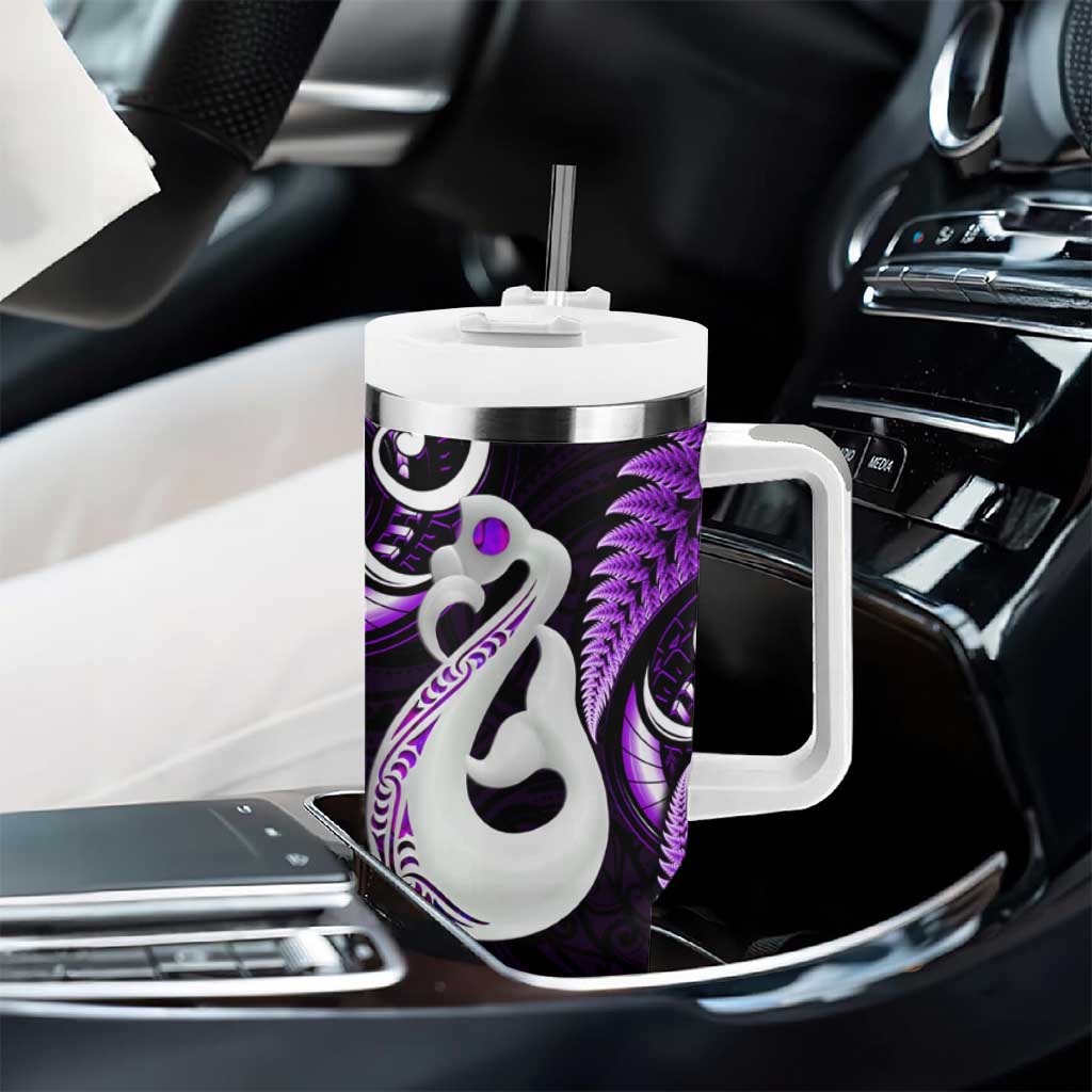 New Zealand Tumbler With Handle Aotearoa Silver Fern With Manaia Maori Unique Purple LT14 - Polynesian Pride