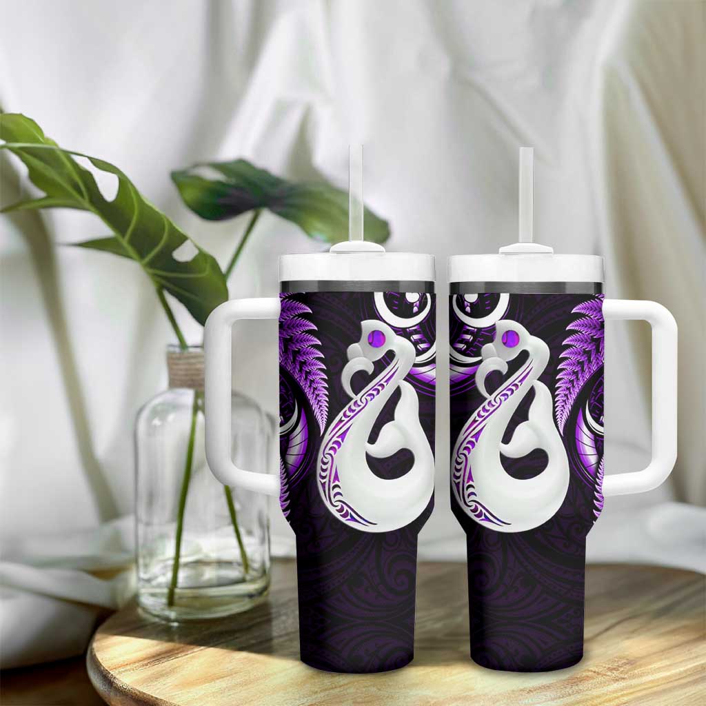 New Zealand Tumbler With Handle Aotearoa Silver Fern With Manaia Maori Unique Purple LT14 - Polynesian Pride