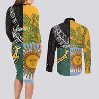 Personalised Rugby 2025 Championship Couples Matching Long Sleeve Bodycon Dress and Long Sleeve Button Shirt Combination of Southern Hemisphere Countries LT14 - Polynesian Pride