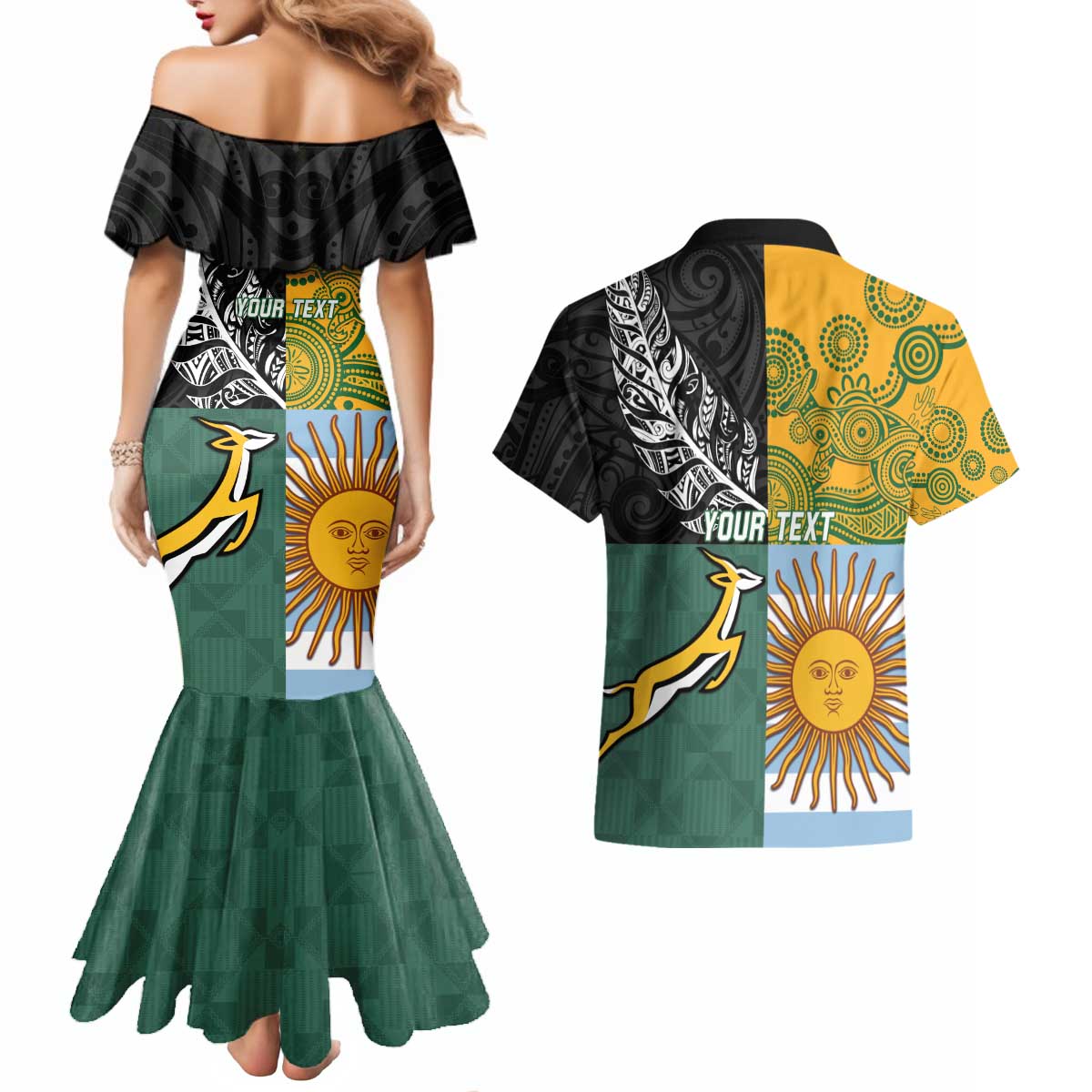 Personalised Rugby 2025 Championship Couples Matching Mermaid Dress and Hawaiian Shirt Combination of Southern Hemisphere Countries LT14 - Polynesian Pride