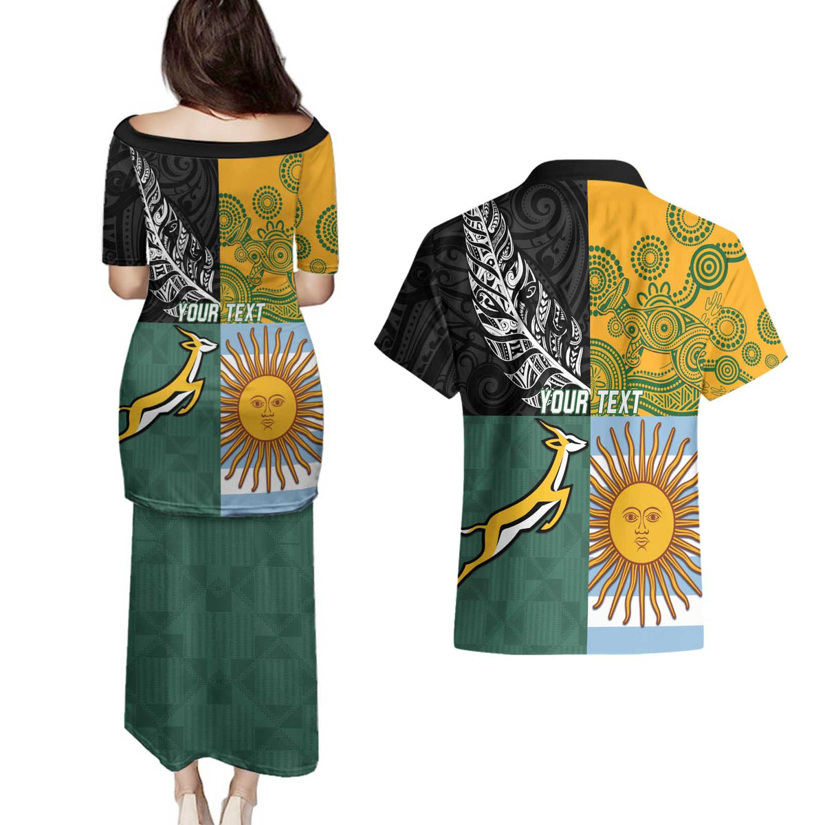 Personalised Rugby 2025 Championship Couples Matching Puletasi and Hawaiian Shirt Combination of Southern Hemisphere Countries LT14 - Polynesian Pride