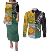 Personalised Rugby 2025 Championship Couples Matching Puletasi and Long Sleeve Button Shirt Combination of Southern Hemisphere Countries LT14 Black - Polynesian Pride