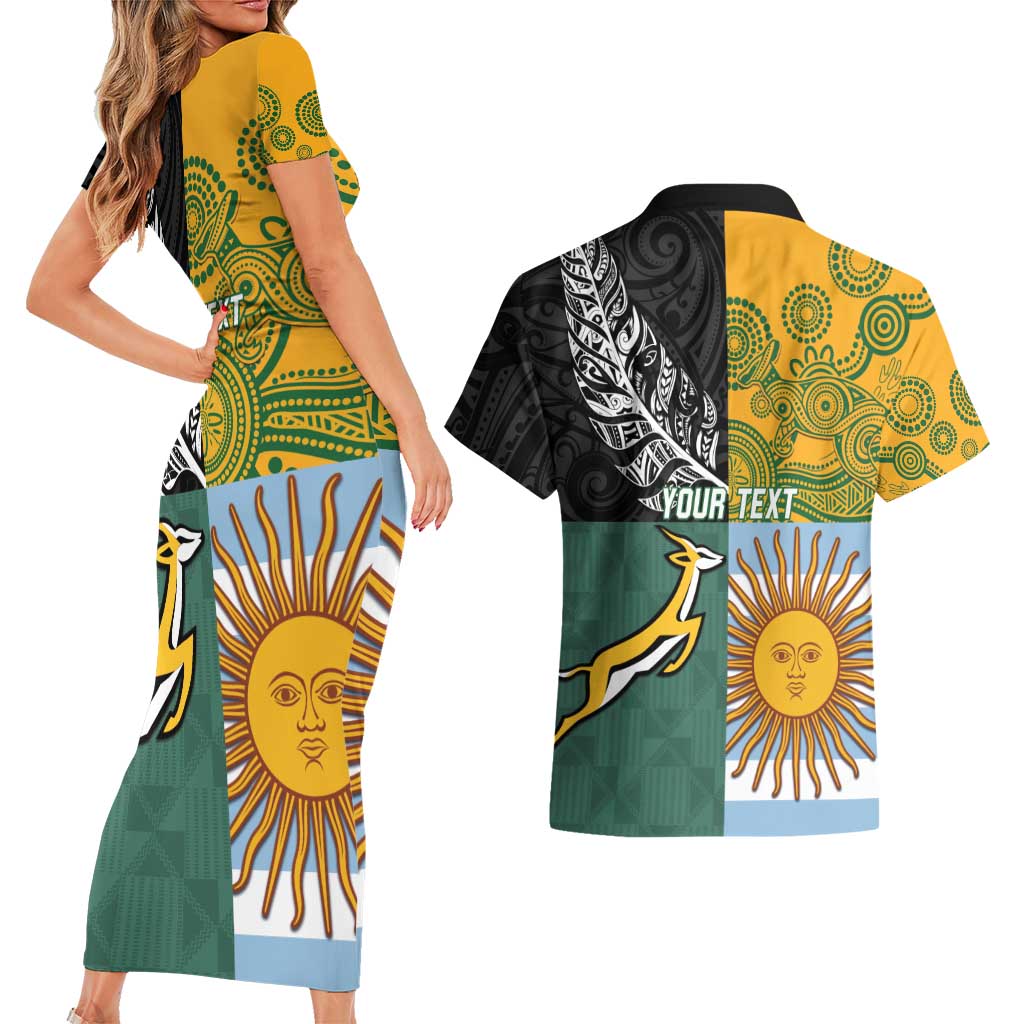 Personalised Rugby 2025 Championship Couples Matching Short Sleeve Bodycon Dress and Hawaiian Shirt Combination of Southern Hemisphere Countries LT14 - Polynesian Pride