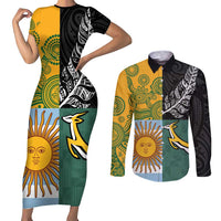 Personalised Rugby 2025 Championship Couples Matching Short Sleeve Bodycon Dress and Long Sleeve Button Shirt Combination of Southern Hemisphere Countries LT14 Black - Polynesian Pride
