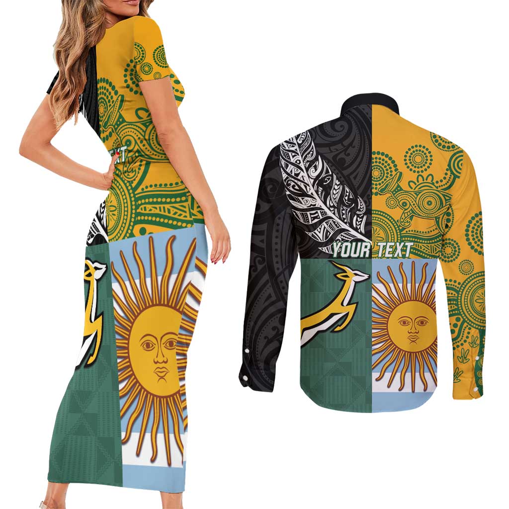 Personalised Rugby 2025 Championship Couples Matching Short Sleeve Bodycon Dress and Long Sleeve Button Shirt Combination of Southern Hemisphere Countries LT14 - Polynesian Pride