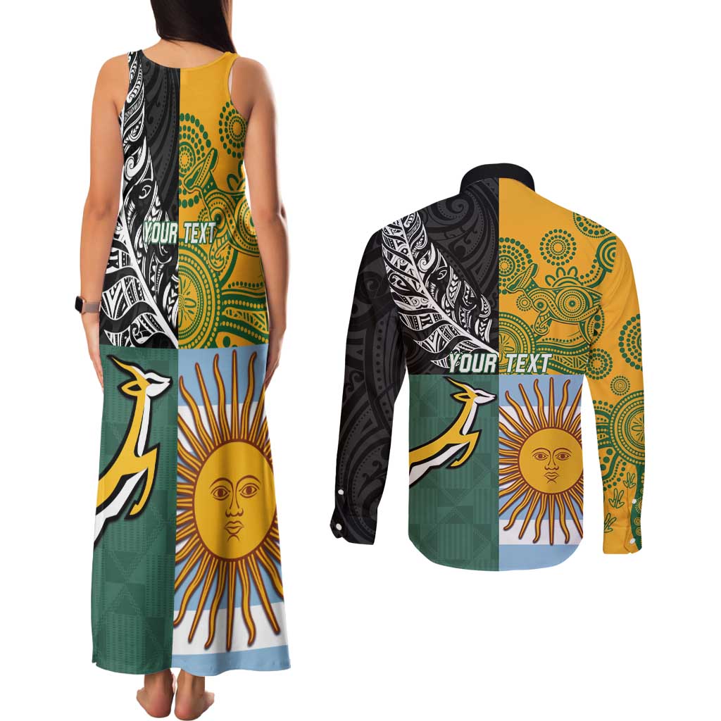 Personalised Rugby 2025 Championship Couples Matching Tank Maxi Dress and Long Sleeve Button Shirt Combination of Southern Hemisphere Countries LT14 - Polynesian Pride