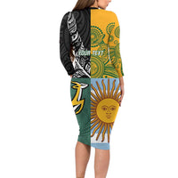 Personalised Rugby 2025 Championship Family Matching Long Sleeve Bodycon Dress and Hawaiian Shirt Combination of Southern Hemisphere Countries LT14 - Polynesian Pride