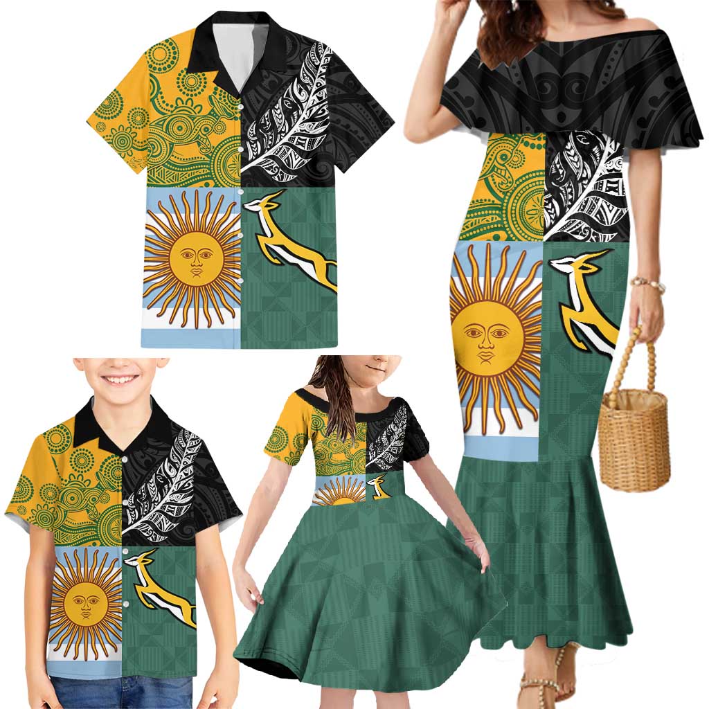 Personalised Rugby 2025 Championship Family Matching Mermaid Dress and Hawaiian Shirt Combination of Southern Hemisphere Countries LT14 - Polynesian Pride