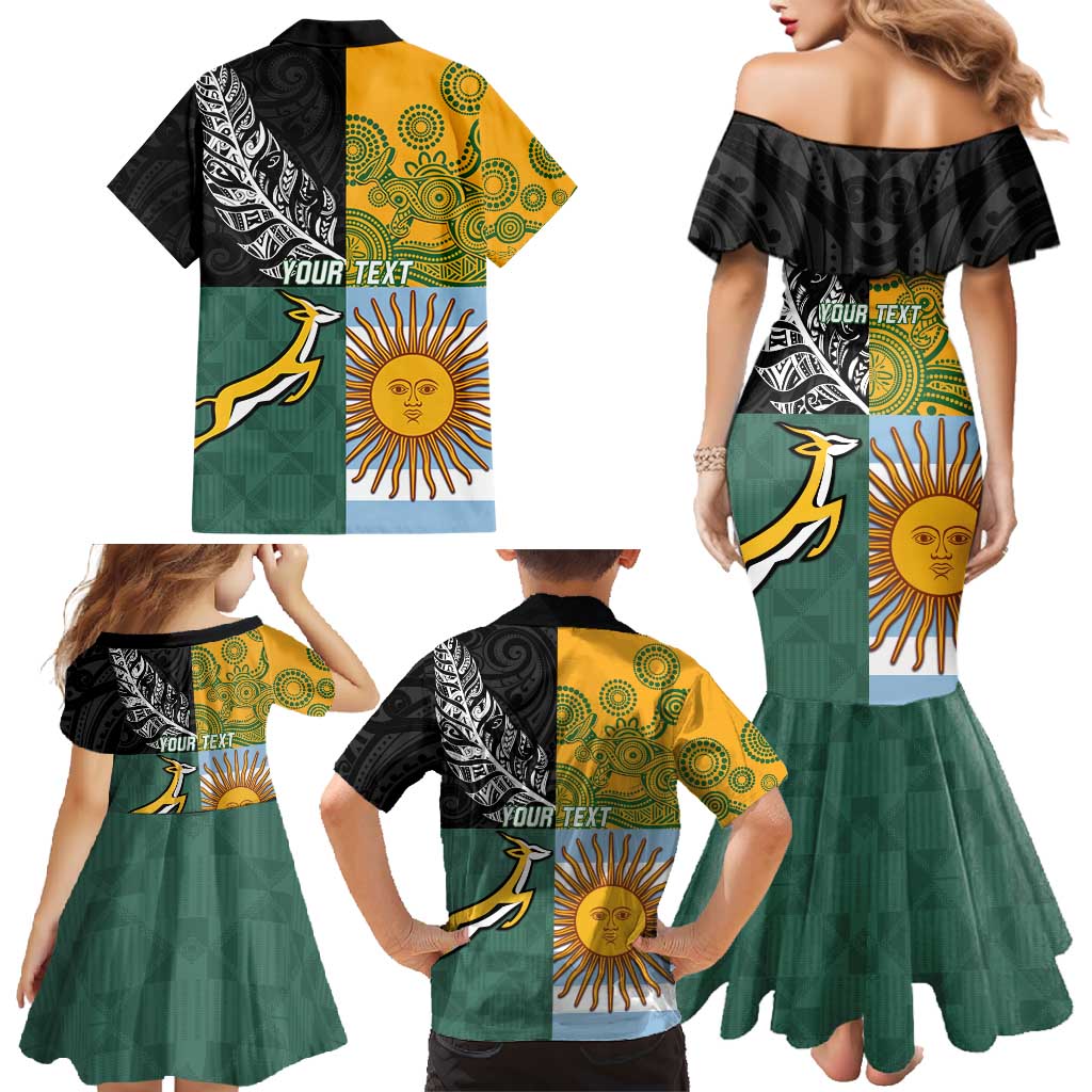 Personalised Rugby 2025 Championship Family Matching Mermaid Dress and Hawaiian Shirt Combination of Southern Hemisphere Countries LT14 - Polynesian Pride