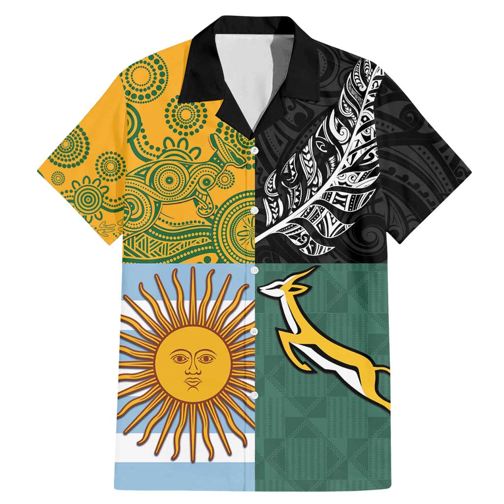 Personalised Rugby 2025 Championship Family Matching Mermaid Dress and Hawaiian Shirt Combination of Southern Hemisphere Countries LT14 Dad's Shirt - Short Sleeve Black - Polynesian Pride