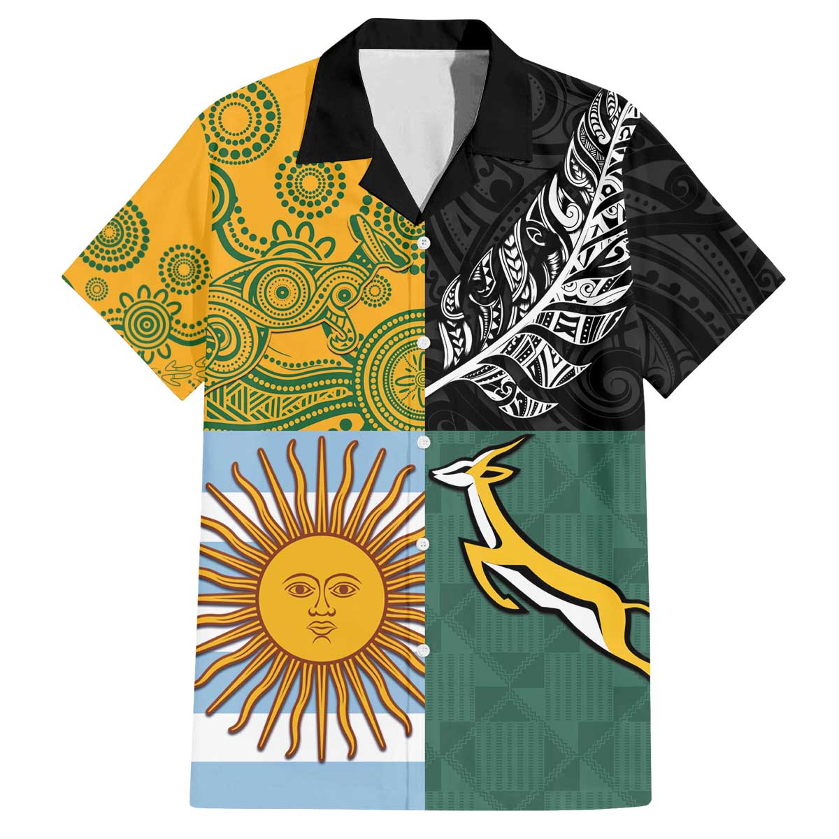Personalised Rugby 2025 Championship Family Matching Off The Shoulder Long Sleeve Dress and Hawaiian Shirt Combination of Southern Hemisphere Countries LT14 Dad's Shirt - Short Sleeve Black - Polynesian Pride