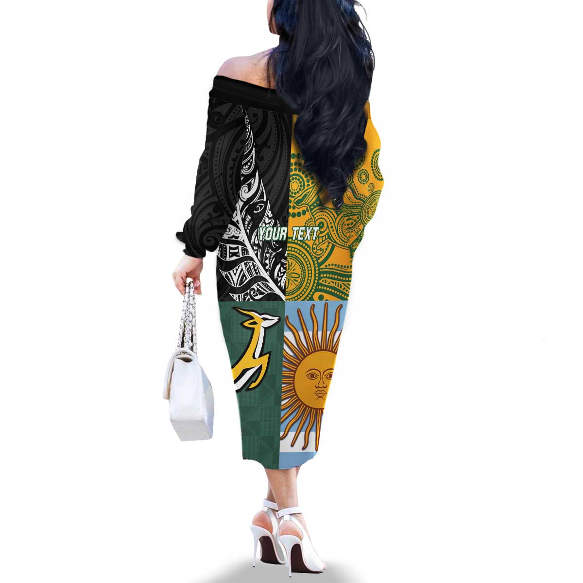 Personalised Rugby 2025 Championship Family Matching Off The Shoulder Long Sleeve Dress and Hawaiian Shirt Combination of Southern Hemisphere Countries LT14 - Polynesian Pride