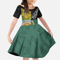 Personalised Rugby 2025 Championship Family Matching Off Shoulder Maxi Dress and Hawaiian Shirt Combination of Southern Hemisphere Countries LT14 Daughter's Dress Black - Polynesian Pride