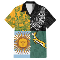 Personalised Rugby 2025 Championship Family Matching Off Shoulder Maxi Dress and Hawaiian Shirt Combination of Southern Hemisphere Countries LT14 Dad's Shirt - Short Sleeve Black - Polynesian Pride