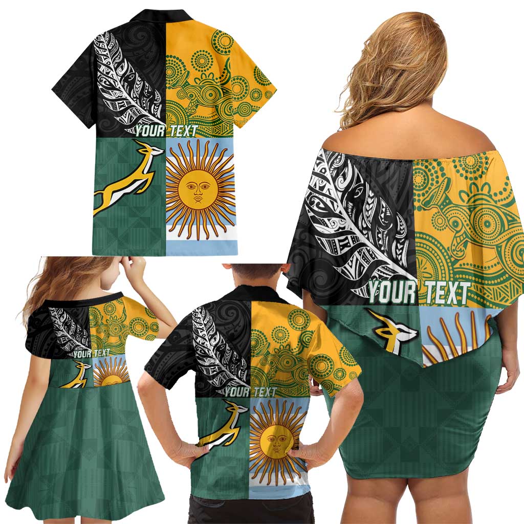 Personalised Rugby 2025 Championship Family Matching Off Shoulder Short Dress and Hawaiian Shirt Combination of Southern Hemisphere Countries LT14 - Polynesian Pride