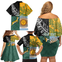 Personalised Rugby 2025 Championship Family Matching Off Shoulder Short Dress and Hawaiian Shirt Combination of Southern Hemisphere Countries LT14 - Polynesian Pride