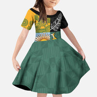 Personalised Rugby 2025 Championship Family Matching Puletasi and Hawaiian Shirt Combination of Southern Hemisphere Countries LT14 Daughter's Dress Black - Polynesian Pride