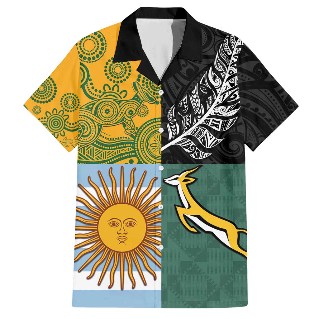 Personalised Rugby 2025 Championship Family Matching Puletasi and Hawaiian Shirt Combination of Southern Hemisphere Countries LT14 Dad's Shirt - Short Sleeve Black - Polynesian Pride