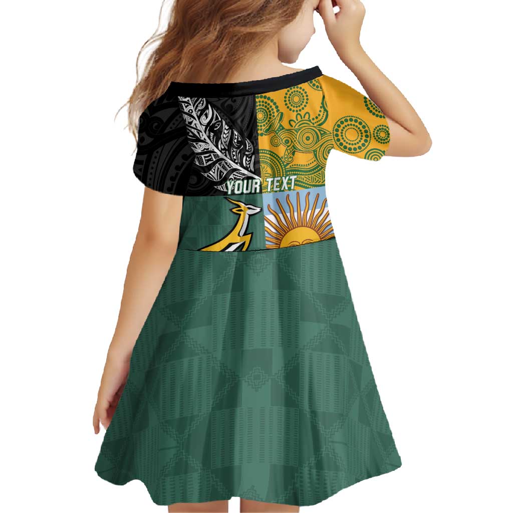 Personalised Rugby 2025 Championship Family Matching Short Sleeve Bodycon Dress and Hawaiian Shirt Combination of Southern Hemisphere Countries LT14 - Polynesian Pride