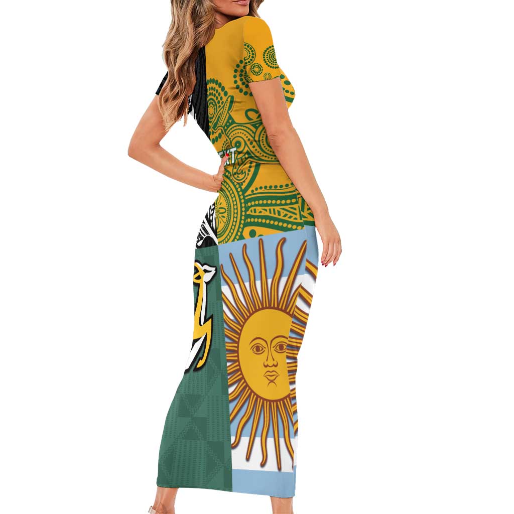 Personalised Rugby 2025 Championship Family Matching Short Sleeve Bodycon Dress and Hawaiian Shirt Combination of Southern Hemisphere Countries LT14 - Polynesian Pride