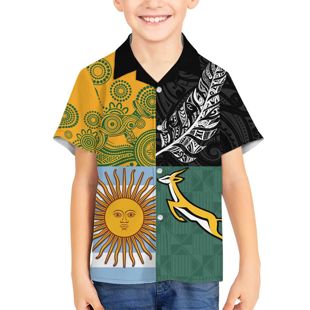 Personalised Rugby 2025 Championship Family Matching Summer Maxi Dress and Hawaiian Shirt Combination of Southern Hemisphere Countries LT14 Son's Shirt Black - Polynesian Pride