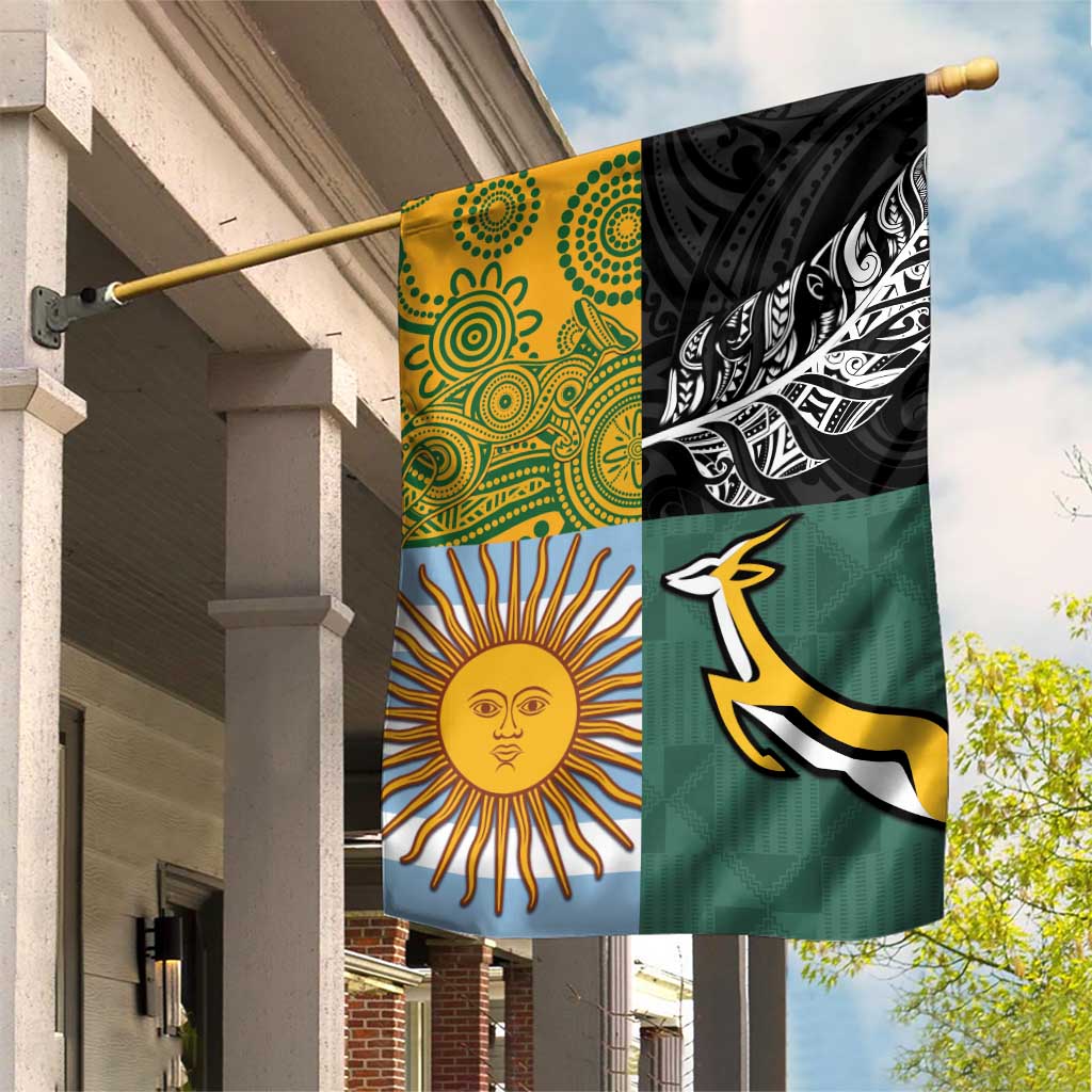 Rugby 2025 Championship Garden Flag Combination of Southern Hemisphere Countries - Polynesian Pride