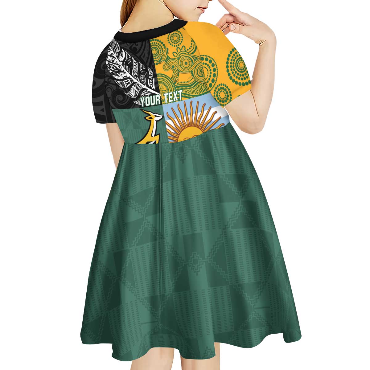Personalised Rugby 2025 Championship Kid Short Sleeve Dress Combination of Southern Hemisphere Countries - Polynesian Pride