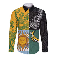 Personalised Rugby 2025 Championship Long Sleeve Button Shirt Combination of Southern Hemisphere Countries - Polynesian Pride