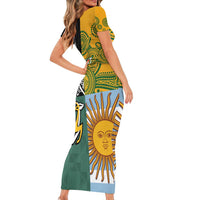 Personalised Rugby 2025 Championship Short Sleeve Bodycon Dress Combination of Southern Hemisphere Countries LT14 - Polynesian Pride