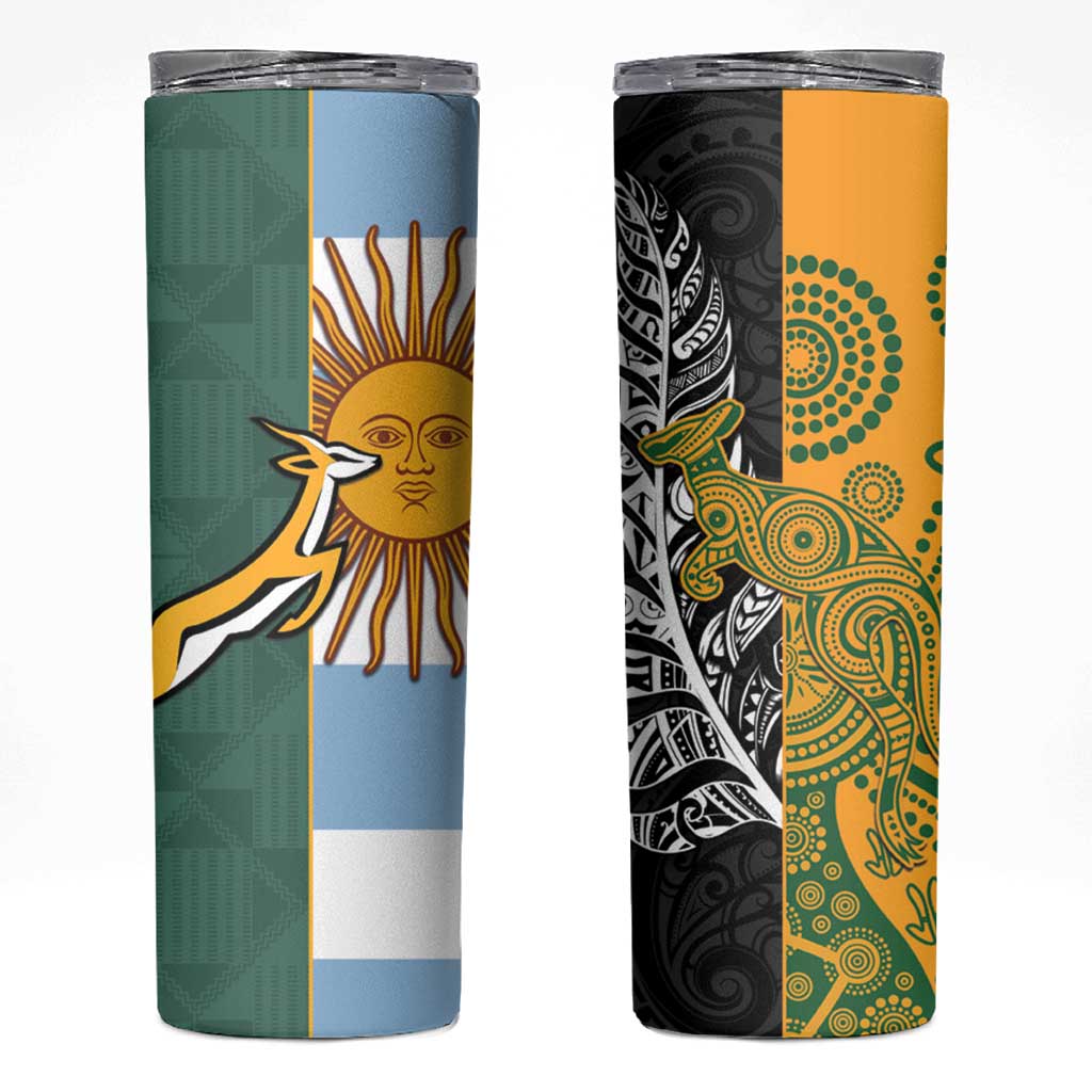 Rugby 2025 Championship Skinny Tumbler Combination of Southern Hemisphere Countries LT14 Black - Polynesian Pride
