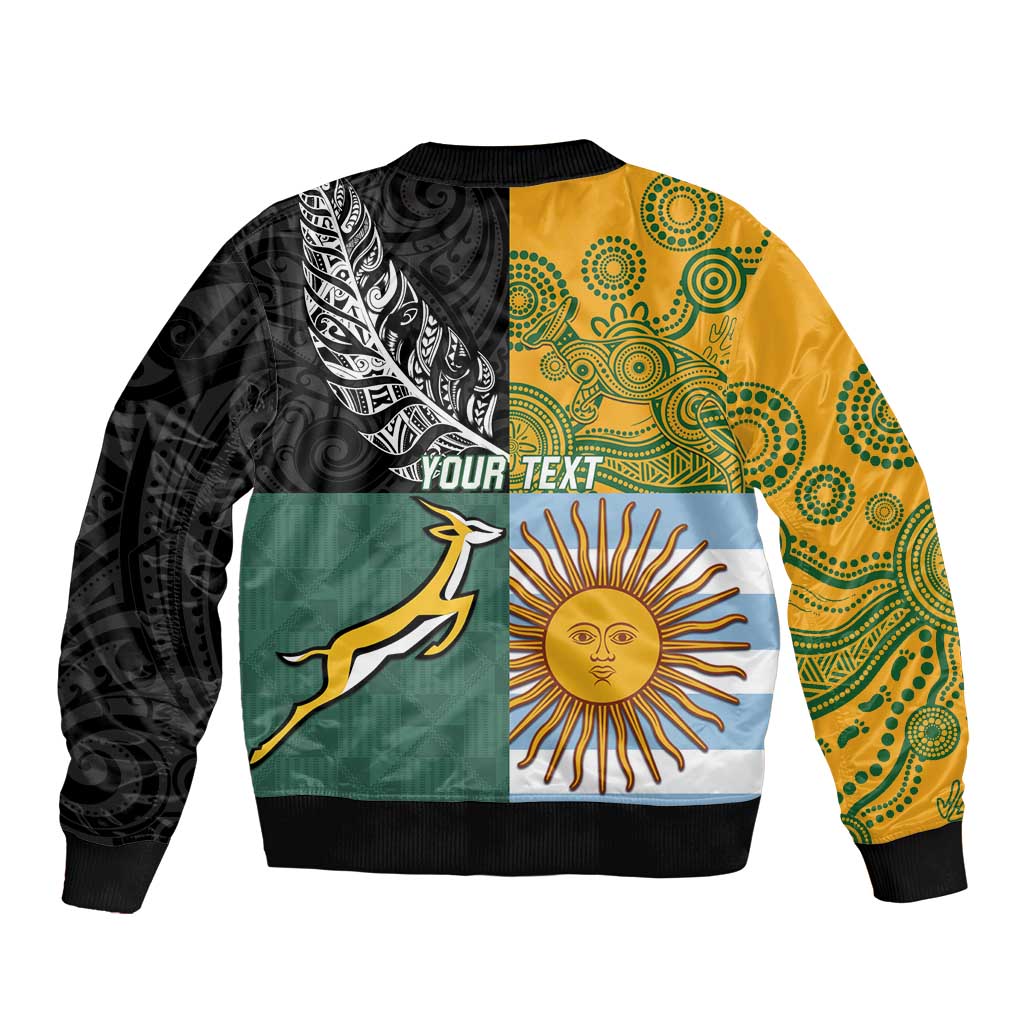 Personalised Rugby 2025 Championship Sleeve Zip Bomber Jacket Combination of Southern Hemisphere Countries - Polynesian Pride