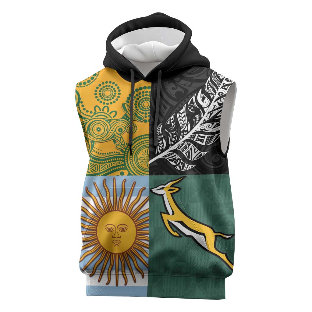 Personalised Rugby 2025 Championship Sleeveless Hoodie Combination of Southern Hemisphere Countries LT14 Black - Polynesian Pride