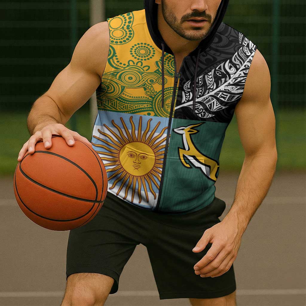 Personalised Rugby 2025 Championship Sleeveless Zip Hoodie Combination of Southern Hemisphere Countries - Polynesian Pride